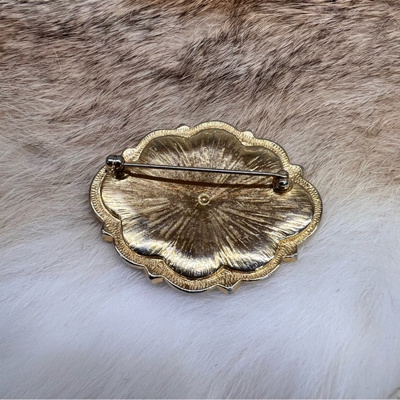 Antique Style Victorian Brooch Pink Cabochon Edwardian Seed Pearl Pin Vtg Avon? - Picture 4 of 8